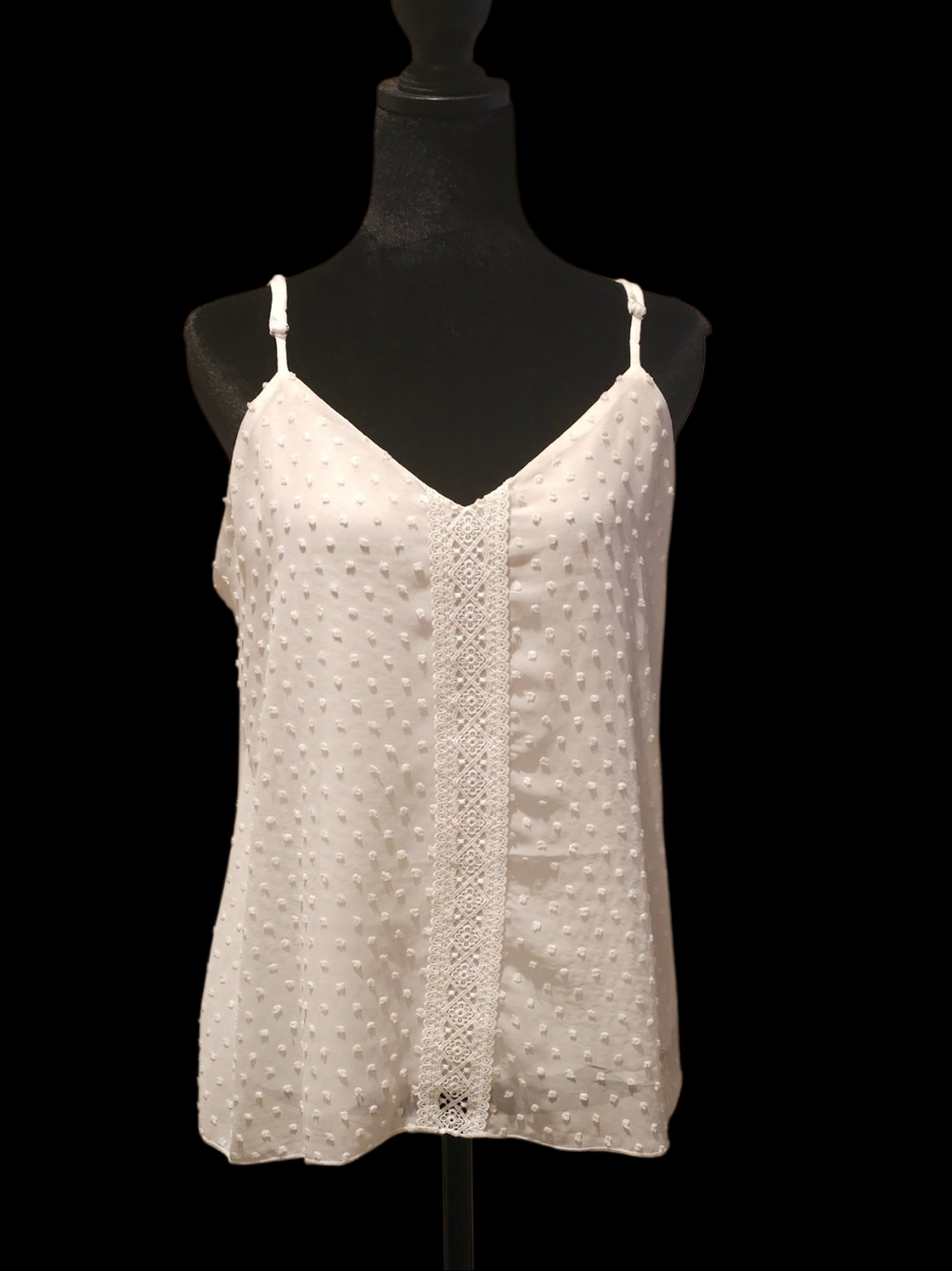 🎉🤩DISC. SHIPPING! Ivory Swiss Dot Lace-Trim Cami